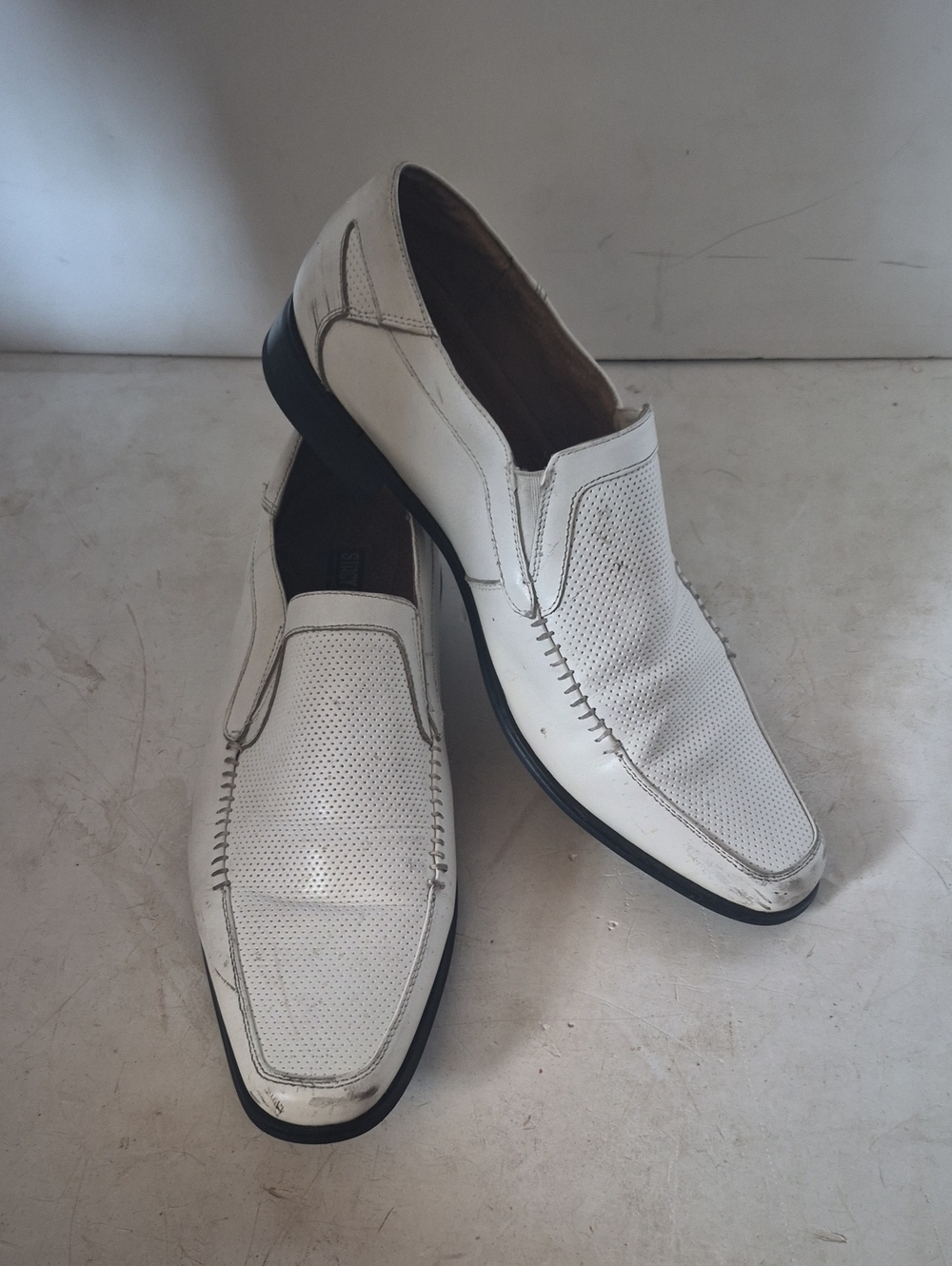 Stacy Adams White Perforated Leather Slip-On Loafers